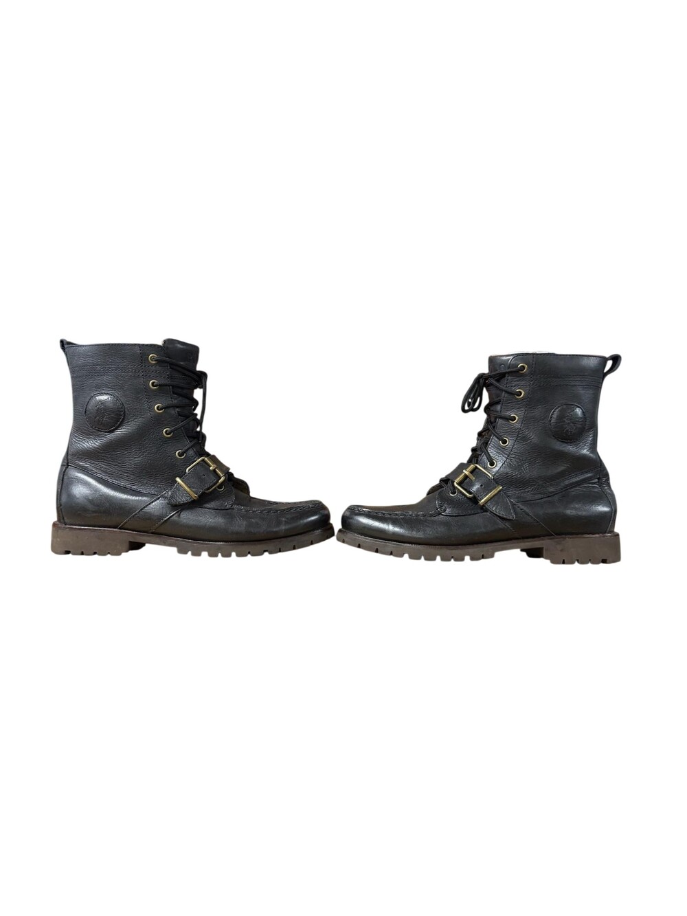 Polo Ralph Lauren Boots Mens Size 8 Black Leather Ranger Combat Buckle Lug Sole